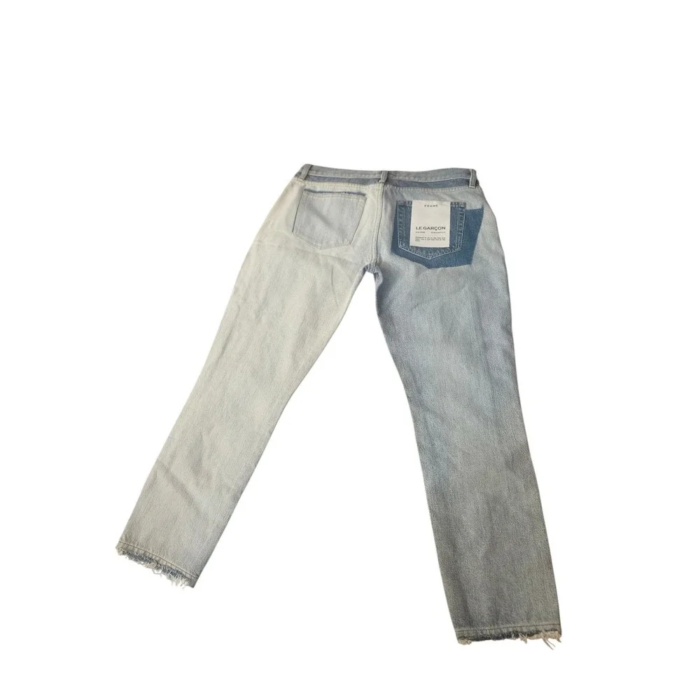 FRAME Le Garçon Mid-Rise Straight Fit Patchwork Blue Denim Jeans Size‎ 29 NEW - Picture 5 of 6
